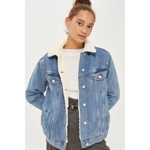 Topshop Moto Sherpa Denim Jacket